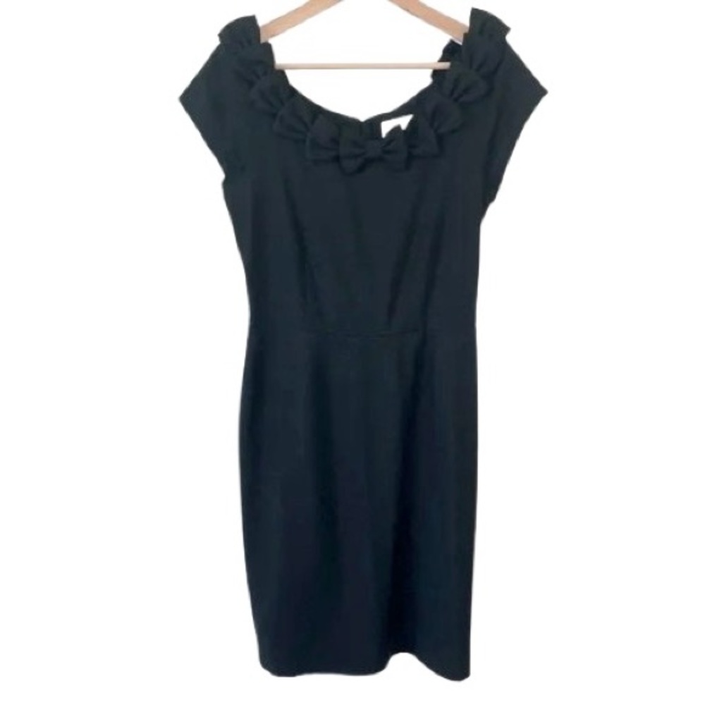 Kate Spade Black Wool Wiggle Sheath Miriam Dress with Bows at Neckline - Picture 2 of 5